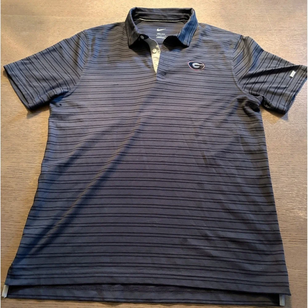 Nike Mens Dri-FIT Georgia Bulldogs Polo Shirt Gray Striped Golf Top Large